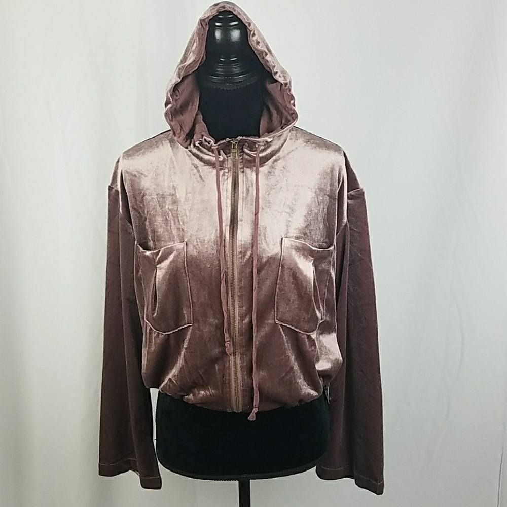 Young Fabulous and Broke women‎ S crushed velvet hoodie zip up jacket grungecore